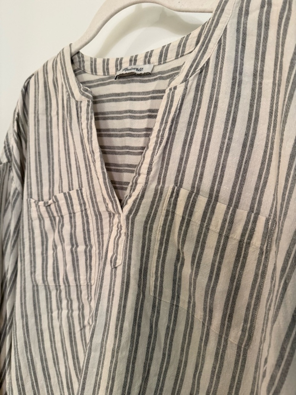Madewell Cream and Gray Striped V-Neck Blouse - Picture 5 of 7